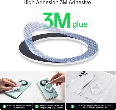 PZOZ A/B Dual-Sided (1 Set) Magnetic Ring Sticker for MagSafe iPhone 16 Holder Phone Case Suction Cup Wireless Charger Car Mount Bathroom Kitchen, for iPhone 15 14 13 12 Pro Max, Samsung (Black) in Saudi Arabia