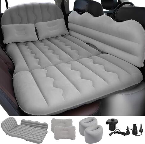 Car Air Mattress SUV Air Mattress, SUV Mattress Camping Bed with Travel Pillow Air, Foot Pier, Air Pump, Inflatable Mattress for Car Grey in Saudi Arabia
