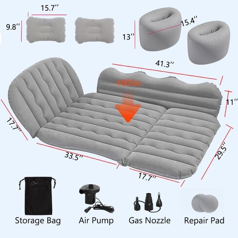 Car Air Mattress SUV Air Mattress, SUV Mattress Camping Bed with Travel Pillow Air, Foot Pier, Air Pump, Inflatable Mattress for Car Grey in Saudi Arabia