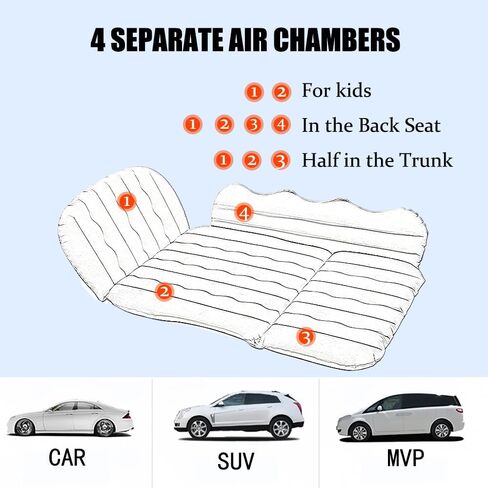 Car Air Mattress SUV Air Mattress, SUV Mattress Camping Bed with Travel Pillow Air, Foot Pier, Air Pump, Inflatable Mattress for Car Grey in Saudi Arabia