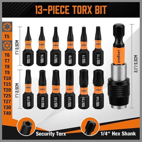 HORUSDY Impact Torx Bit Set, 36-Piece Tamper-Proof Star Bit Set (T5-T40) for Impact Driver, Tamper-Resistant Fastener Star Drive Bit, S2 Steel, 1" & 2.3" Long, with Storage Box in Saudi Arabia