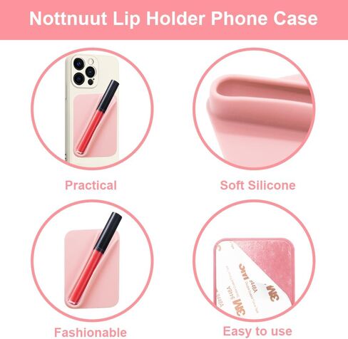 Lip Gloss Holder Phone Case Lipstick Lip Glaze Phone Case Self-Adhesive Silicone Cell Phone Case with Lip Gloss Holder for iPhone and Android Phones, Rectangular Pink in Saudi Arabia