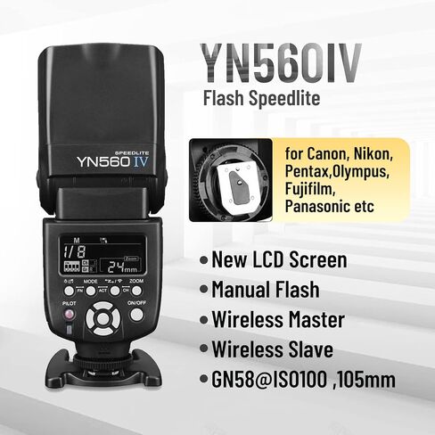 YONGNUO YN560 IV Wireless Flash Speedlite, Master + Slave Flash + Built-in Trigger System, for Canon Nikon Pentax Olympus Fujifilm Panasonic Digital Cameras in Saudi Arabia