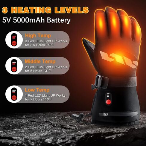 Heated Gloves for Men Women, 5000mAh Rechargeable Battery Heated Motorcycle Gloves, Electric Ski Gloves Waterproof for Winter Outdoor Cycling Hiking Camping in Saudi Arabia