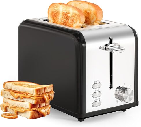 YSSOA 2-Slice Stainless Steel Toaster, 6 Browning Setting and 3 Function Toaster, Extra Wide Slot & Removable Crumb Tray, for Bread & Waffle, Silver in Saudi Arabia