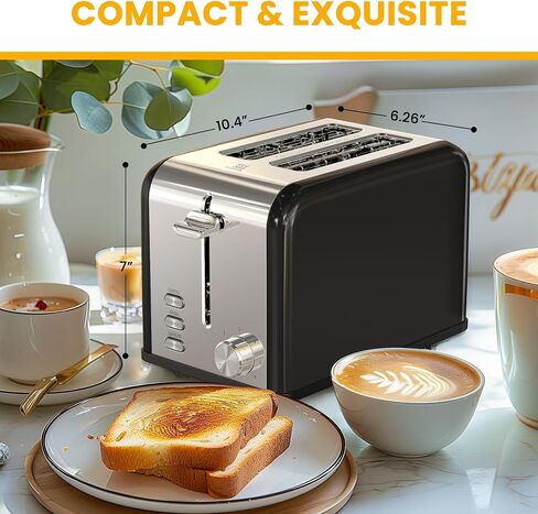 YSSOA 2-Slice Stainless Steel Toaster, 6 Browning Setting and 3 Function Toaster, Extra Wide Slot & Removable Crumb Tray, for Bread & Waffle, Silver in Saudi Arabia