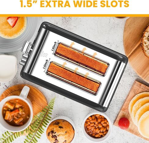 YSSOA 2-Slice Stainless Steel Toaster, 6 Browning Setting and 3 Function Toaster, Extra Wide Slot & Removable Crumb Tray, for Bread & Waffle, Silver in Saudi Arabia