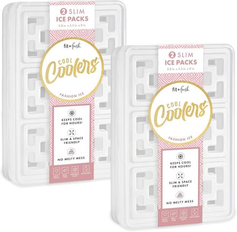 Cool Coolers Fashion Ice by Fit & Fresh, Slim Ice Packs, Unique Ice Pack Design for Womens Lunch Bag, Space Saving Reusable Ice Packs for Lunch Boxes, Cooler Ice Packs, Pearl White in Saudi Arabia