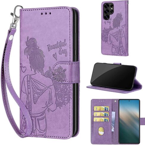 Designed for Samsung Galaxy S25 Ultra Case Wallet,Women Flip Folio Cover with Embossed PU Leather Stand Credit Card Holders Slots Wrist Strap Phone Case for Samsung S25 Ultra (Rose Gold) in Saudi Arabia