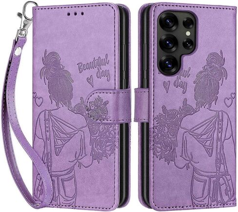 Designed for Samsung Galaxy S25 Ultra Case Wallet,Women Flip Folio Cover with Embossed PU Leather Stand Credit Card Holders Slots Wrist Strap Phone Case for Samsung S25 Ultra (Rose Gold) in Saudi Arabia