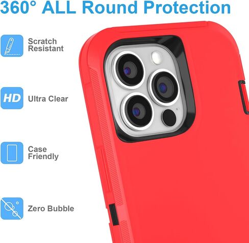 JGS for iPhone 13 Pro Max Case 6.7", Military Grade 3 in 1 Heavy Duty Shockproof/Drop Proof Case with 2 PCS Tempered Glass Screen Protector, includes Holster Clip Kickstand (Black) in Saudi Arabia
