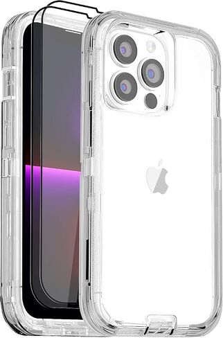 JGS for iPhone 13 Pro Max Case 6.7", Military Grade 3 in 1 Heavy Duty Shockproof/Drop Proof Case with 2 PCS Tempered Glass Screen Protector, includes Holster Clip Kickstand (Black) in Saudi Arabia