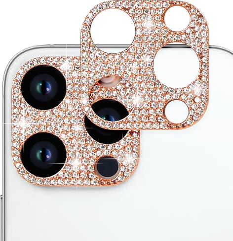 Omorro for iPhone 16 Pro Max Bling Camera Lens Cover Protector, 3D Glitter Crystal Diamond Rhinestone Anti-Scratch Shining Dots Metal Protective Decoration Sticker Protector Film Gold (2 Pack) in Saudi Arabia