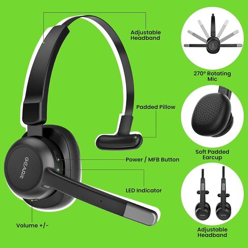 GearIT Wireless Headset with Mic - Stereo 5.4 Bluetooth Headphones with Advanced AI Noise Cancelling Microphone for Work, Home, Computers & Phone Calls - Dual Connect, PC Headset with Mute Button in Saudi Arabia