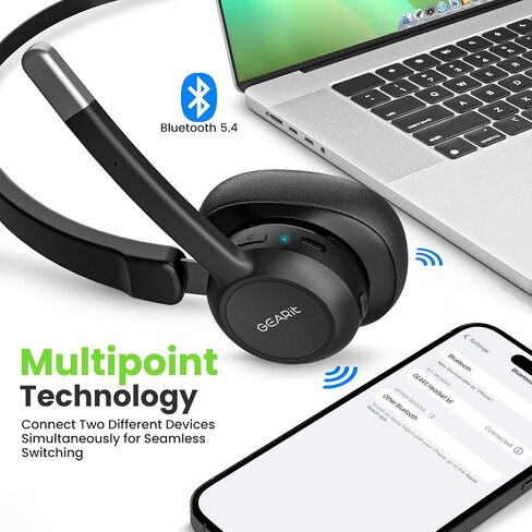 GearIT Wireless Headset with Mic - Stereo 5.4 Bluetooth Headphones with Advanced AI Noise Cancelling Microphone for Work, Home, Computers & Phone Calls - Dual Connect, PC Headset with Mute Button in Saudi Arabia