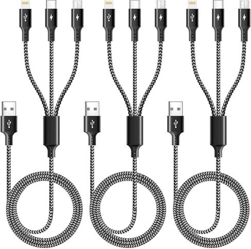3 in 1 Multiple Charging Cable(2Pack 4Ft), Braided Multi Charger Cord Fast Charging Cable Universal USB Cable with Type C/Micro USB Port for Cell Phones, iPhone 16 15 14 13 Series, Tablets, More in Saudi Arabia