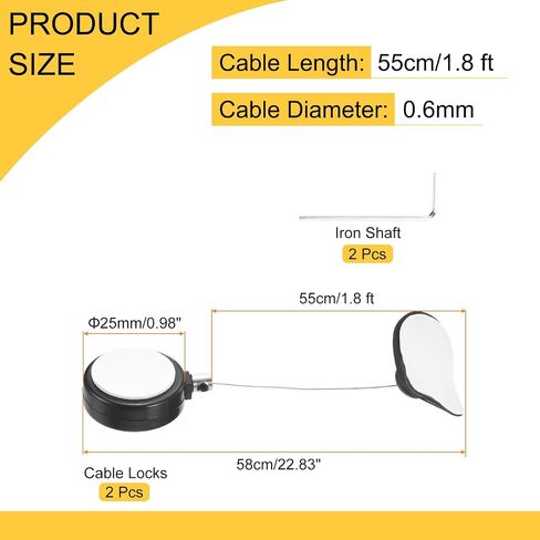 MECCANIXITY 1.8 ft Retractable Cable Lock with Arc Patch Remote Control Security Lock with Adjustable Cord Tether Anti Theft for Laptop, TV, 200g, White, 2 Pack in Saudi Arabia