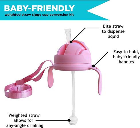Botabee 3-in-1 Weighted Straw Sippy Cup Conversion Kit for Comotomo Baby Bottles | Compatible with Comotomo 5 Ounce & 8 Ounce Bottles | Versatile Leak-Proof Lid | Easy to Clean - Green (2 Pack) in Saudi Arabia