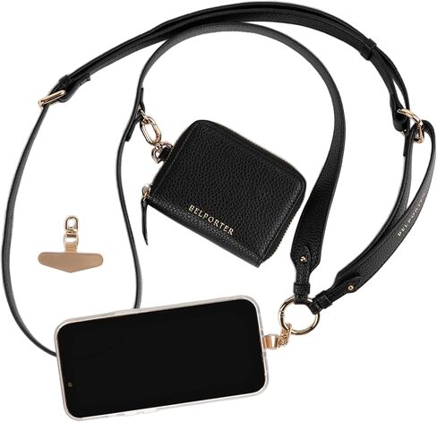 Clip and Go Strap for Phone with Wallet Crossbody, Phone Strap with Zippered Pouch, Vegan Leather Adjustable Phone Lanyard, Phone Wrist Strap RFID Wallet Women (Vegan Leather Brown) in Saudi Arabia