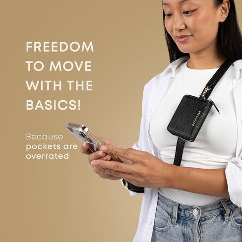 Clip and Go Strap for Phone with Wallet Crossbody, Phone Strap with Zippered Pouch, Vegan Leather Adjustable Phone Lanyard, Phone Wrist Strap RFID Wallet Women (Vegan Leather Brown) in Saudi Arabia
