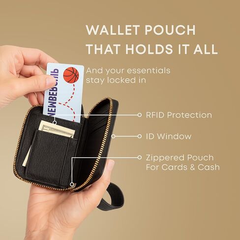 Clip and Go Strap for Phone with Wallet Crossbody, Phone Strap with Zippered Pouch, Vegan Leather Adjustable Phone Lanyard, Phone Wrist Strap RFID Wallet Women (Vegan Leather Brown) in Saudi Arabia