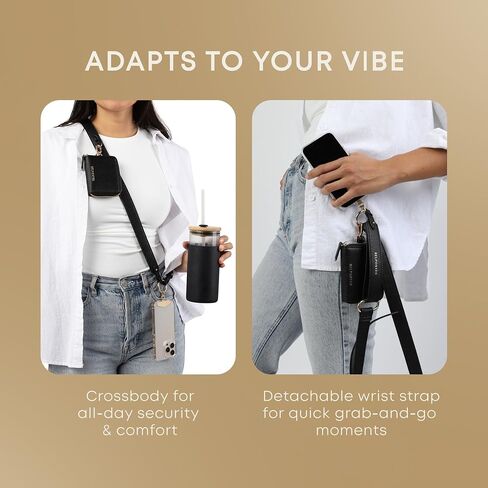 Clip and Go Strap for Phone with Wallet Crossbody, Phone Strap with Zippered Pouch, Vegan Leather Adjustable Phone Lanyard, Phone Wrist Strap RFID Wallet Women (Vegan Leather Brown) in Saudi Arabia