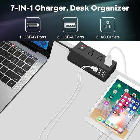 8-Outlet Power Strip Tower | 15 FT Long Extension Cord with Multiple Outlets, 4 USB Ports, Flat Plug | Multi Plug Charging Station | Space-Saving Surge Protector Tower for Desk, Office, Home, Room in Saudi Arabia