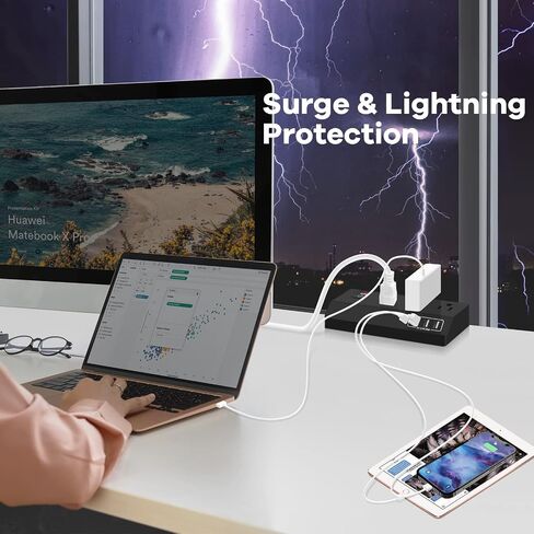 8-Outlet Power Strip Tower | 15 FT Long Extension Cord with Multiple Outlets, 4 USB Ports, Flat Plug | Multi Plug Charging Station | Space-Saving Surge Protector Tower for Desk, Office, Home, Room in Saudi Arabia