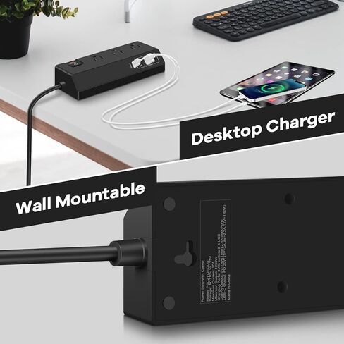 8-Outlet Power Strip Tower | 15 FT Long Extension Cord with Multiple Outlets, 4 USB Ports, Flat Plug | Multi Plug Charging Station | Space-Saving Surge Protector Tower for Desk, Office, Home, Room in Saudi Arabia