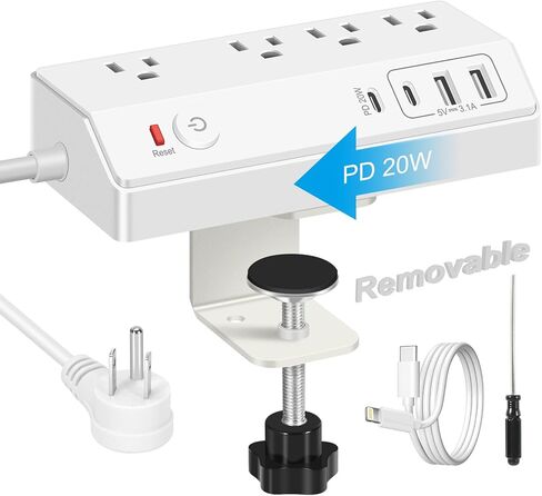 8-OTELT POWER STRIP TOWER | سلك التمديد طوله 15 قدمًا مع منافذ متعددة ، 4 منافذ USB ، قابس مسطح | محطة شحن متعددة المكونات | برج واقي لتوفير الفضاء للمكتب والمكتب والمنزل والغرفة in Kuwait