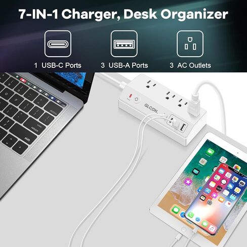8-OTELT POWER STRIP TOWER | سلك التمديد طوله 15 قدمًا مع منافذ متعددة ، 4 منافذ USB ، قابس مسطح | محطة شحن متعددة المكونات | برج واقي لتوفير الفضاء للمكتب والمكتب والمنزل والغرفة in Kuwait