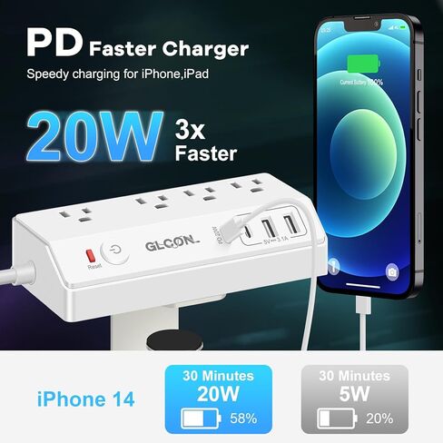 8-OTELT POWER STRIP TOWER | سلك التمديد طوله 15 قدمًا مع منافذ متعددة ، 4 منافذ USB ، قابس مسطح | محطة شحن متعددة المكونات | برج واقي لتوفير الفضاء للمكتب والمكتب والمنزل والغرفة in Kuwait