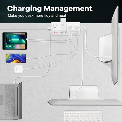 8-OTELT POWER STRIP TOWER | سلك التمديد طوله 15 قدمًا مع منافذ متعددة ، 4 منافذ USB ، قابس مسطح | محطة شحن متعددة المكونات | برج واقي لتوفير الفضاء للمكتب والمكتب والمنزل والغرفة in Kuwait