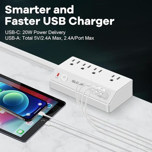 8-OTELT POWER STRIP TOWER | سلك التمديد طوله 15 قدمًا مع منافذ متعددة ، 4 منافذ USB ، قابس مسطح | محطة شحن متعددة المكونات | برج واقي لتوفير الفضاء للمكتب والمكتب والمنزل والغرفة in Kuwait