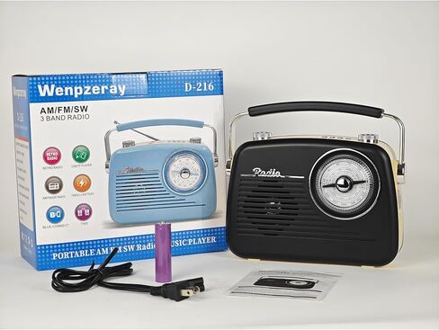 Wenpzeray D-216 AM FM SW Band Radio Portable Retro Transistor Receiver BT Speaker AC Power Battery Operated with Headphone Jack TF Card Jack USB Jack Suitable for Home or Outdoor (Black) in Kuwait