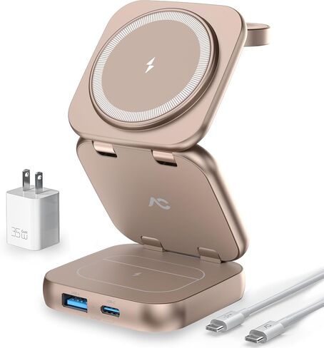 Wireless Charger for Magsafe, AC Island 5-in-1 Evolved Charging Stand, 15W Max Fast Portable Magnetic Station, Foldable for iPhone 16/15/14/13 Series, Apple Watch, AirPods (with 35W Adapter) in Saudi Arabia