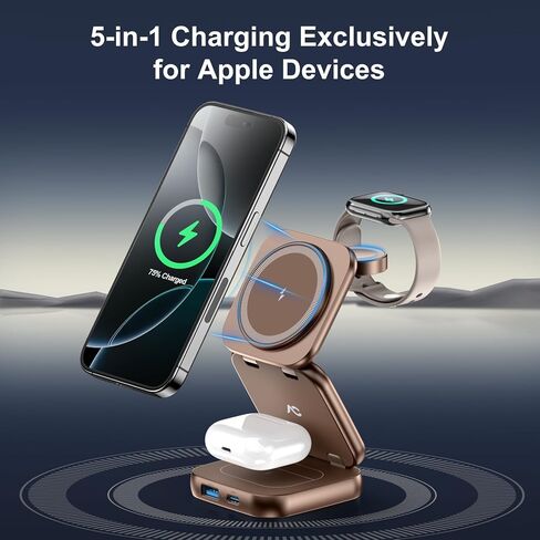 Wireless Charger for Magsafe, AC Island 5-in-1 Evolved Charging Stand, 15W Max Fast Portable Magnetic Station, Foldable for iPhone 16/15/14/13 Series, Apple Watch, AirPods (with 35W Adapter) in Saudi Arabia