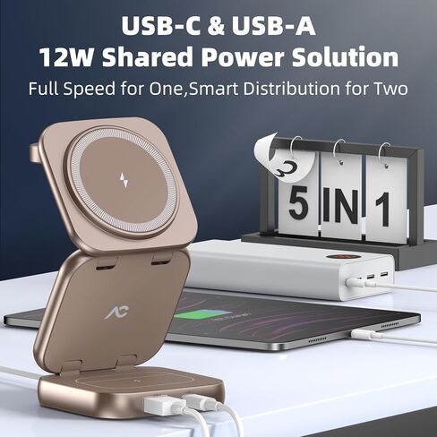 Wireless Charger for Magsafe, AC Island 5-in-1 Evolved Charging Stand, 15W Max Fast Portable Magnetic Station, Foldable for iPhone 16/15/14/13 Series, Apple Watch, AirPods (with 35W Adapter) in Saudi Arabia