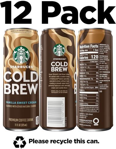 Starbucks Cold Brew Coffee, 3 Flavor Variety Pack, 11 fl oz Cans (12 Pack), Premium Coffee Drink, Iced Coffee in Saudi Arabia