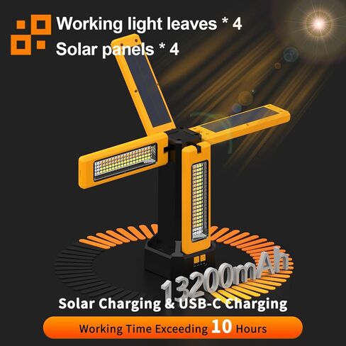 13200mAh مصباح عمل شمسي قابل لإعادة الشحن مع دعم قابلة للطي وحقيبة حمل محمولة ، 8000 Lumen Dimmable ، 4 أوضاع إضاءة ، بيضاء/دافئة/دافئة (بدون ترايبود) in Kuwait