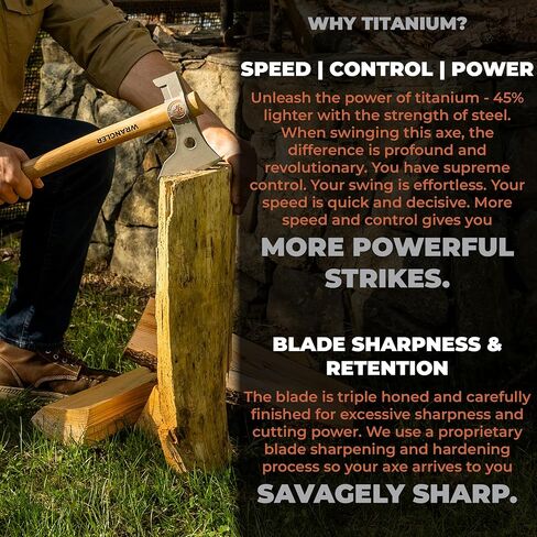 Titanium Camping Axe - 18" Wood Handle - Tomahawk Hammer End - 2-Piece Design - Includes Sheath and 2 Handles in Saudi Arabia