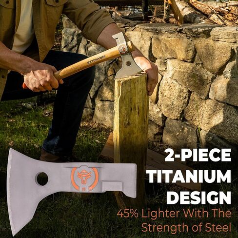 Titanium Camping Axe - 18" Wood Handle - Tomahawk Hammer End - 2-Piece Design - Includes Sheath and 2 Handles in Saudi Arabia