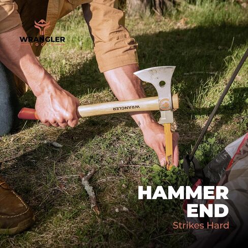 Titanium Camping Axe - 18" Wood Handle - Tomahawk Hammer End - 2-Piece Design - Includes Sheath and 2 Handles in Saudi Arabia