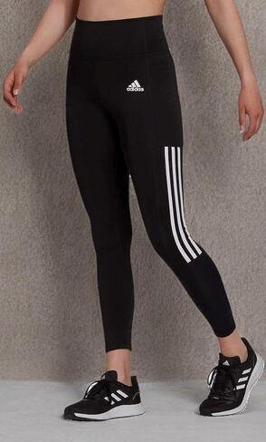 بنطال ضيق للسيدات من adidas خفيف الوزن عالي الارتفاع 3 خطوط شبكية 7/8 (X-Large، أسود/أبيض) in Saudi Arabia