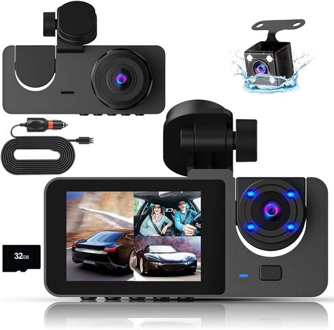 3 Channel Dash Cam Front and Rear, 1080P FHD WiFi Dash Camera for Cars with App & 64GB Card, Three Way Dash Cam with Night Vision, WDR,170° Angle, Loop Recording, Motion Detection, Support 128GB Max in Saudi Arabia