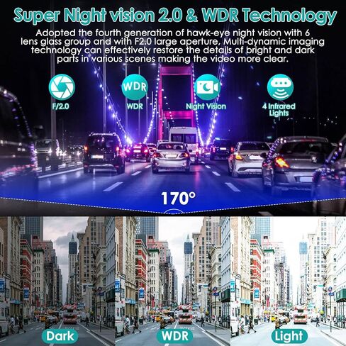 3 Channel Dash Cam Front and Rear, 1080P FHD WiFi Dash Camera for Cars with App & 64GB Card, Three Way Dash Cam with Night Vision, WDR,170° Angle, Loop Recording, Motion Detection, Support 128GB Max in Saudi Arabia