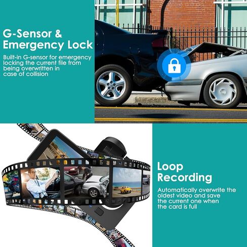 3 Channel Dash Cam Front and Rear, 1080P FHD WiFi Dash Camera for Cars with App & 64GB Card, Three Way Dash Cam with Night Vision, WDR,170° Angle, Loop Recording, Motion Detection, Support 128GB Max in Saudi Arabia