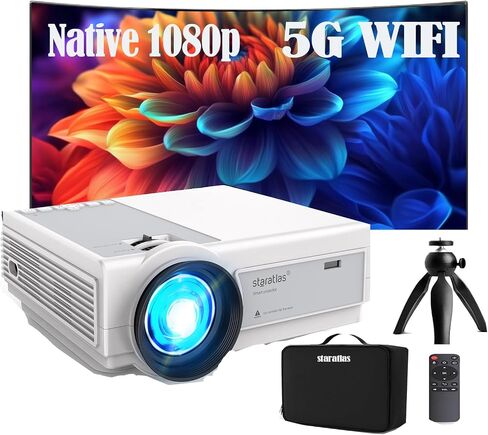 Mini Projector ,5G Wifi Bluetooth Projector,Staratlas 12000L Native 1920*1080 P Video Projector, Outdoor Projector , Home Theater Compatible with HDMI/USB 1080P , for Home Theater (Bundle White-Blue) in Saudi Arabia