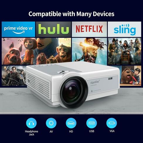 Mini Projector ,5G Wifi Bluetooth Projector,Staratlas 12000L Native 1920*1080 P Video Projector, Outdoor Projector , Home Theater Compatible with HDMI/USB 1080P , for Home Theater (Bundle White-Blue) in Saudi Arabia