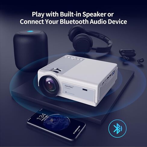 Mini Projector ,5G Wifi Bluetooth Projector,Staratlas 12000L Native 1920*1080 P Video Projector, Outdoor Projector , Home Theater Compatible with HDMI/USB 1080P , for Home Theater (Bundle White-Blue) in Saudi Arabia